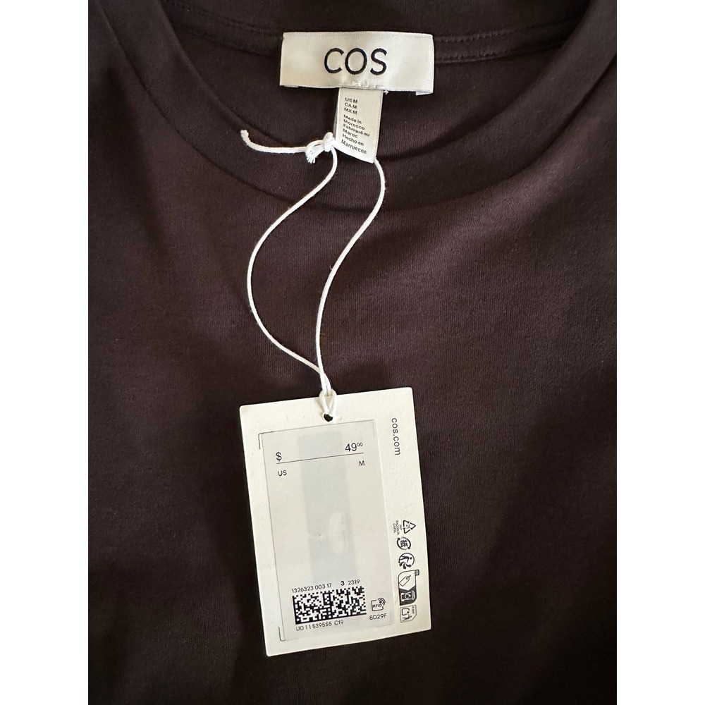 NWT COS Women Oversized Boxy Cropped Cotton T-Shirt Dark Brown Crew Neck Medium - Picture 6 of 6